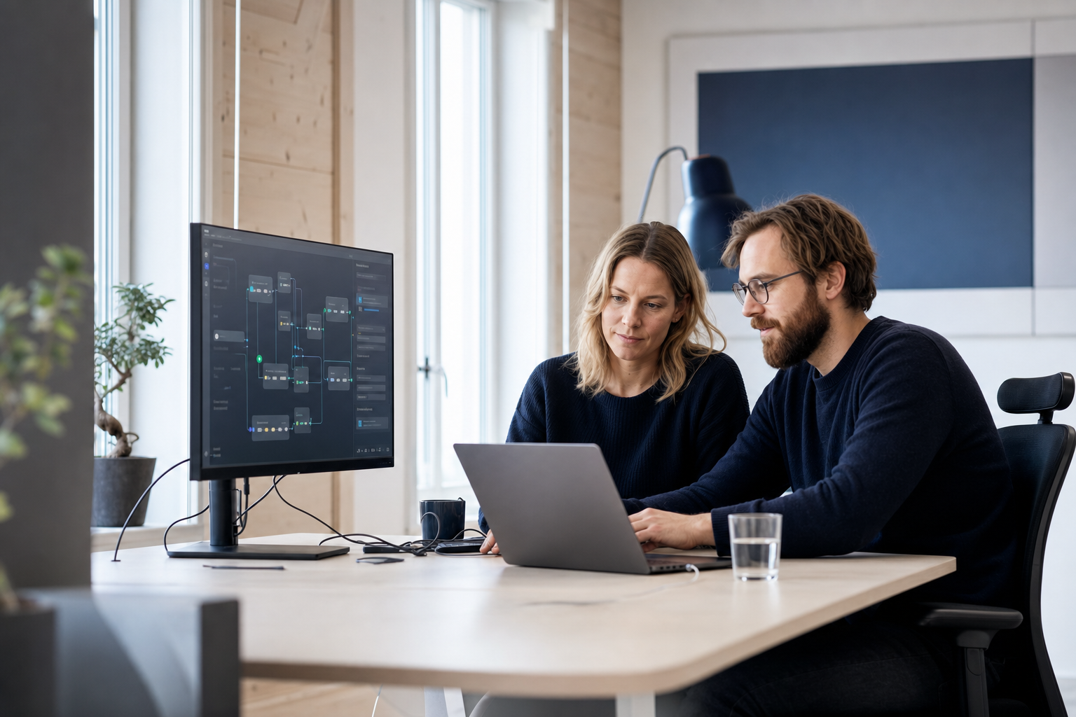 Ett produktteam granskar ett sammanhängande AI-automationsflöde