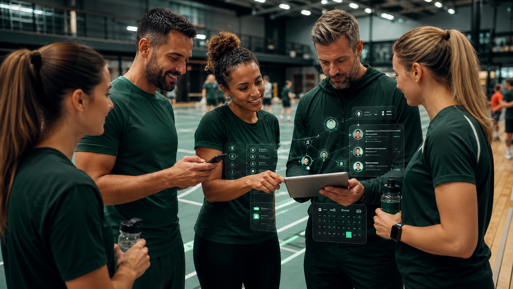 Idrottare och arrangör använder ChallengeNows grönprofilerade sportplattform tillsammans i en sporthall