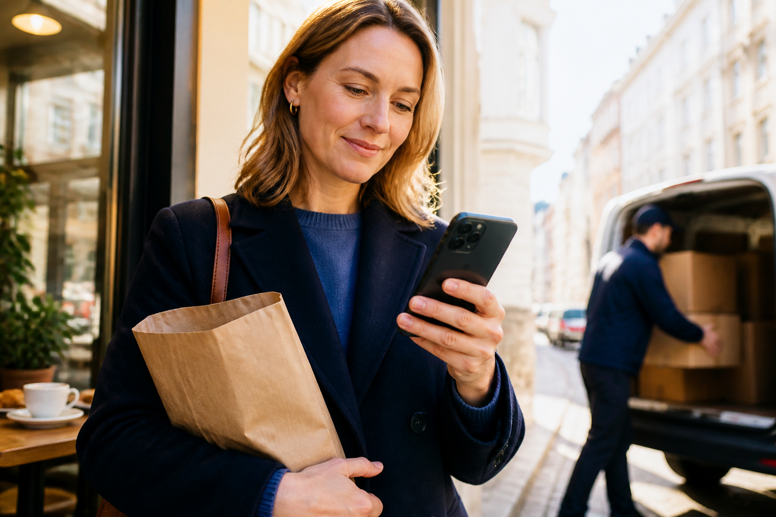 En företagare använder en mobilapp i sitt dagliga arbete